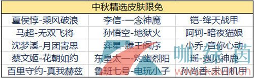 《王者荣耀》2024年中秋节限免皮肤介绍